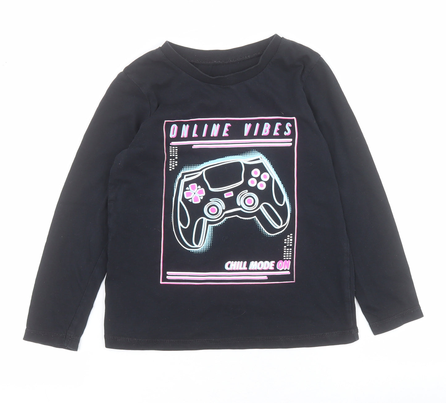 George Boys Black  Cotton Pullover T-Shirt Size 6-7 Years Round Neck Pullover - Gaming