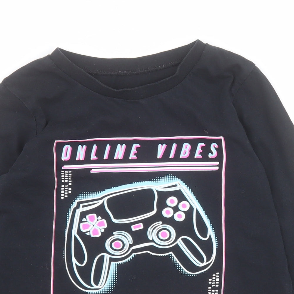 George Boys Black  Cotton Pullover T-Shirt Size 6-7 Years Round Neck Pullover - Gaming