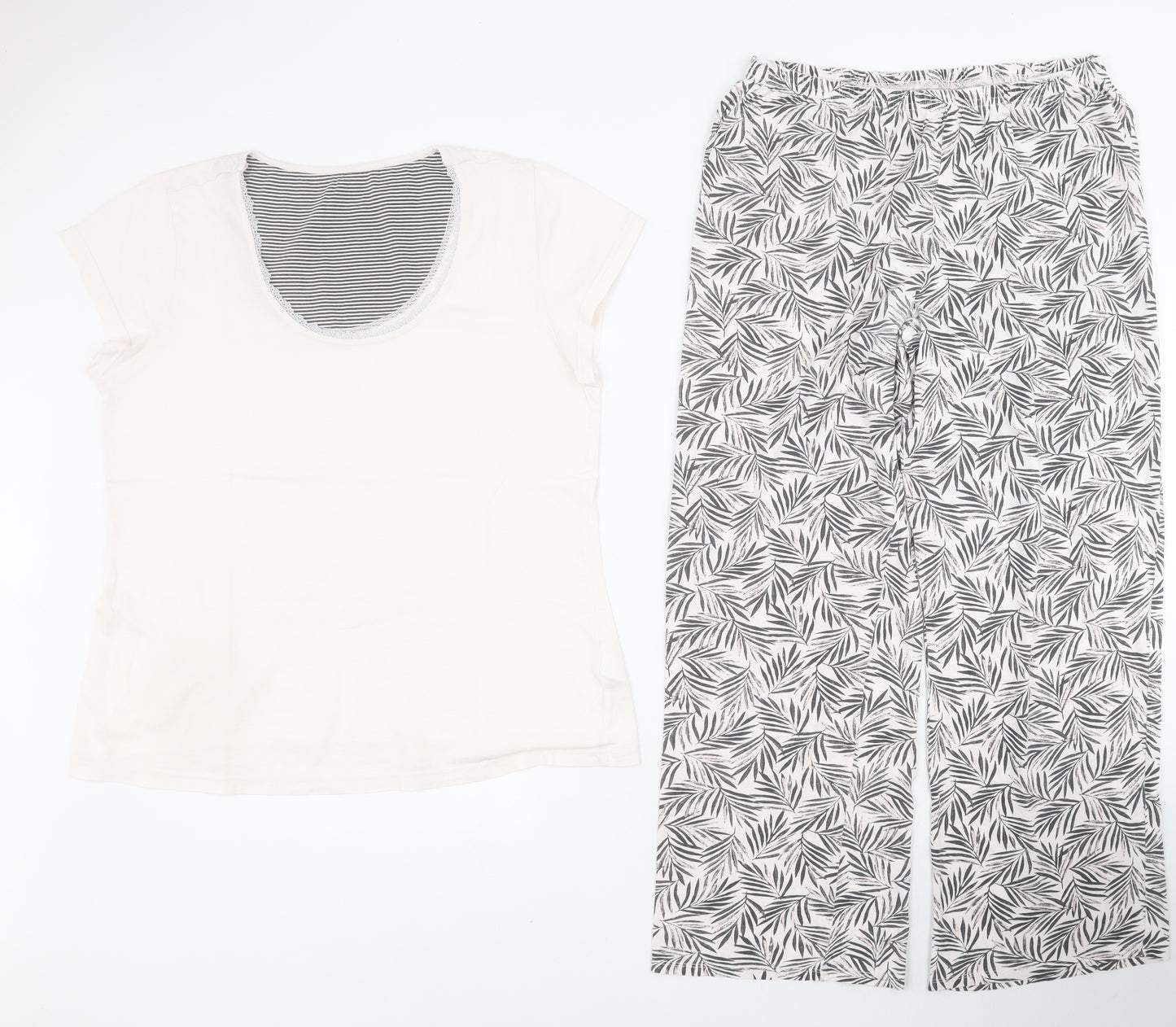 Marks and Spencer Womens Pink Solid Cotton Top Pyjama Set Size 12   - Leaf print