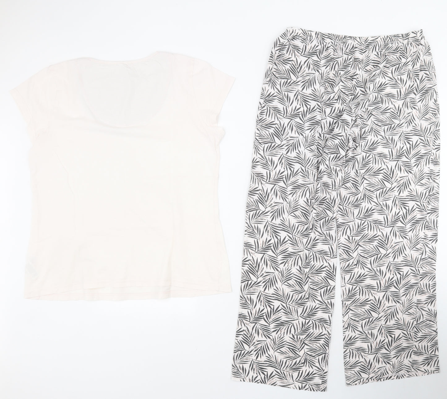 Marks and Spencer Womens Pink Solid Cotton Top Pyjama Set Size 12   - Leaf print