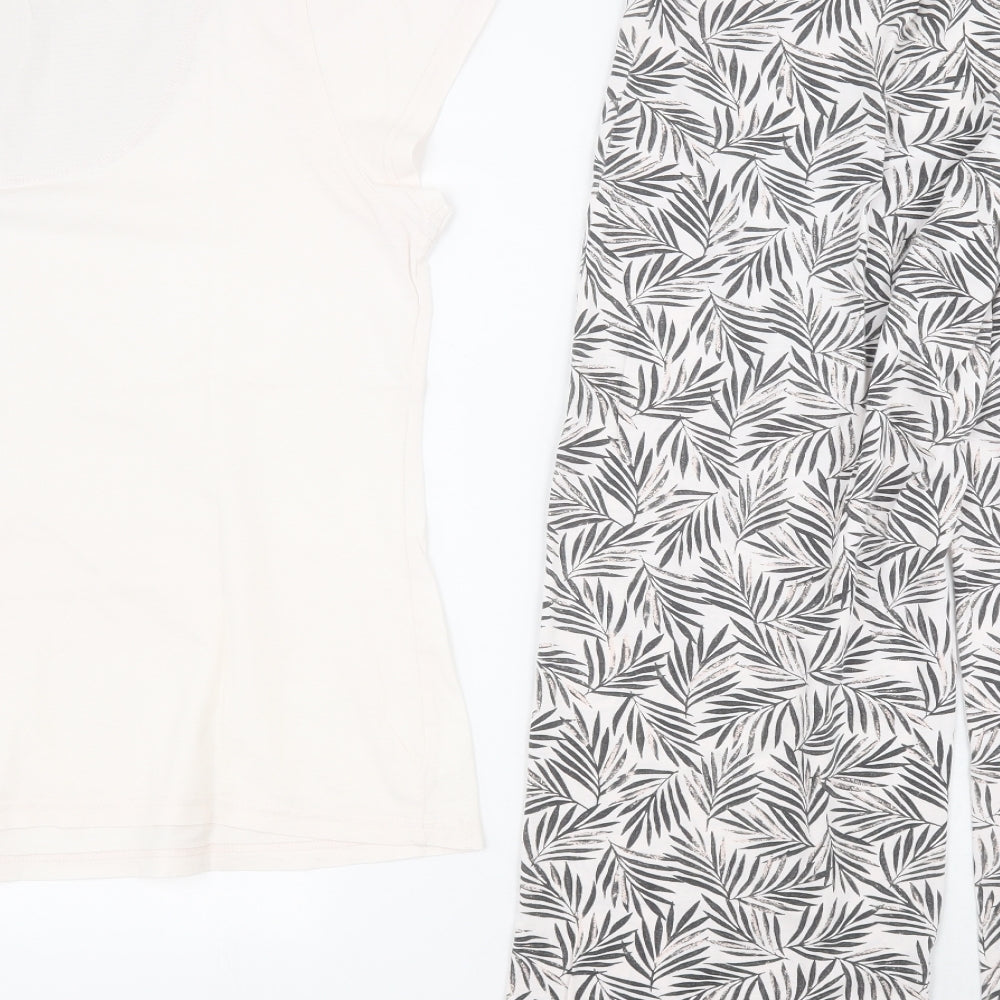Marks and Spencer Womens Pink Solid Cotton Top Pyjama Set Size 12   - Leaf print