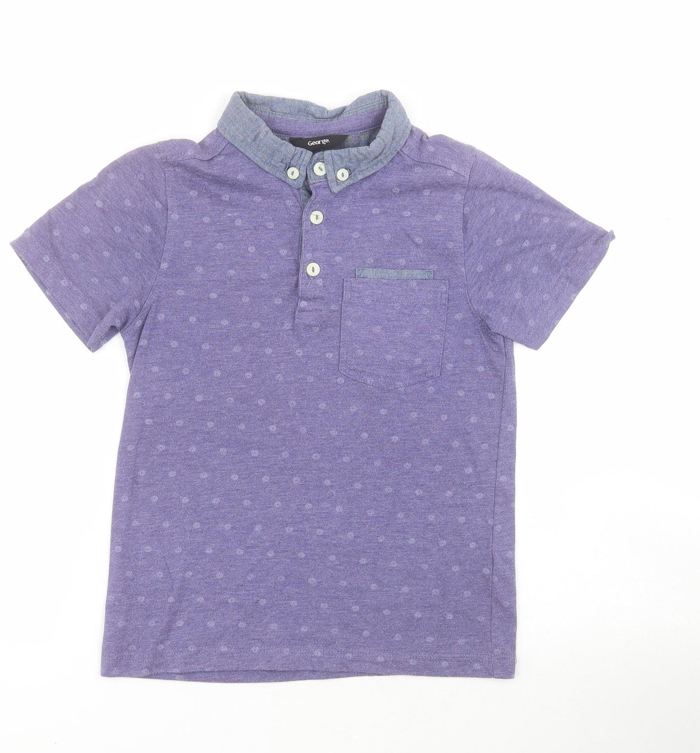 George Boys Purple  Polyester Basic Dress Shirt Size 6-7 Years Collared Button