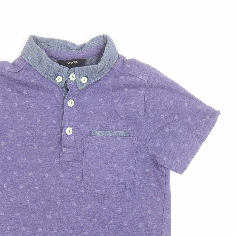 George Boys Purple  Polyester Basic Dress Shirt Size 6-7 Years Collared Button