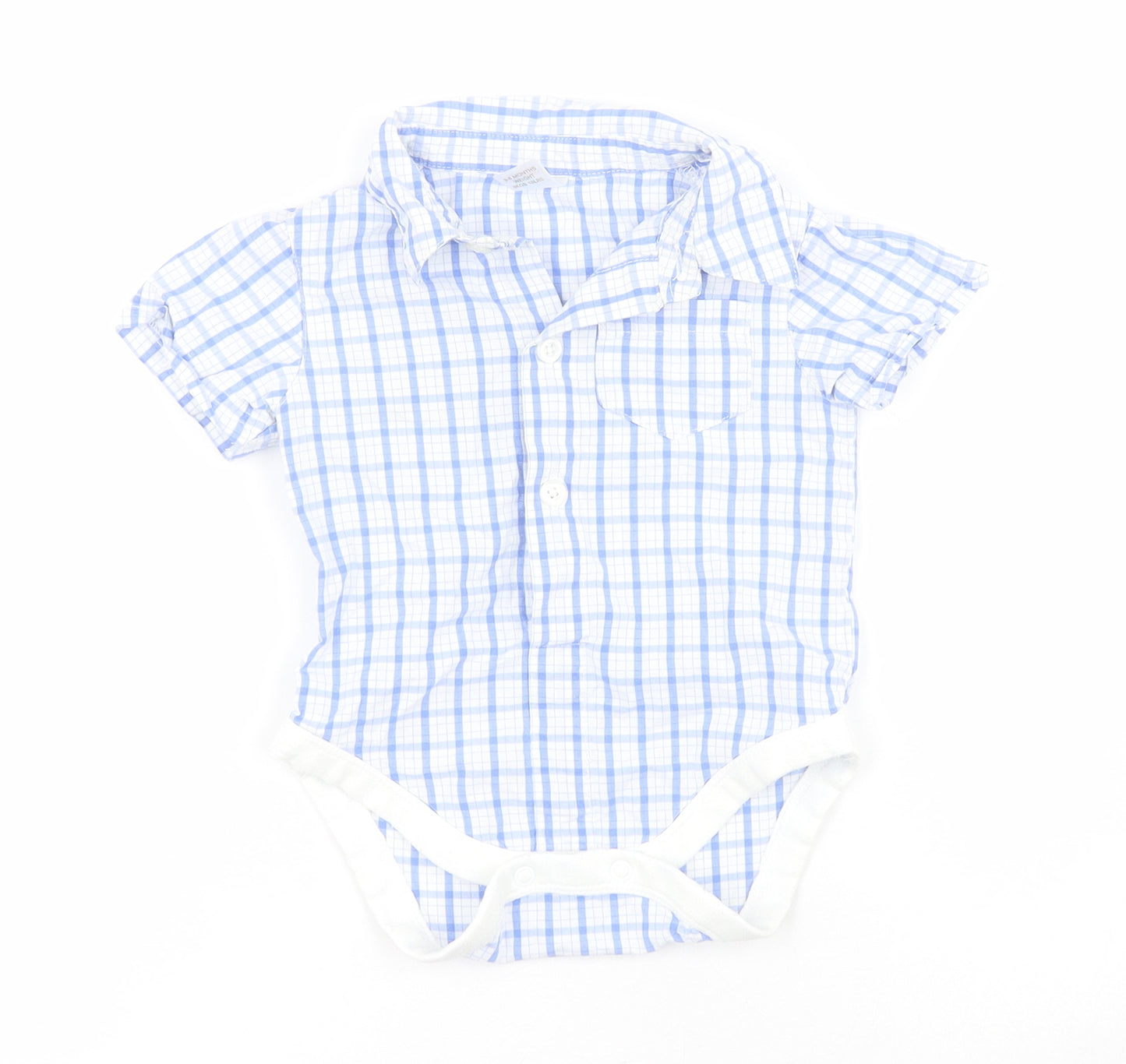 NEXT Baby Blue Check Cotton Babygrow One-Piece Size 3-6 Months  Snap