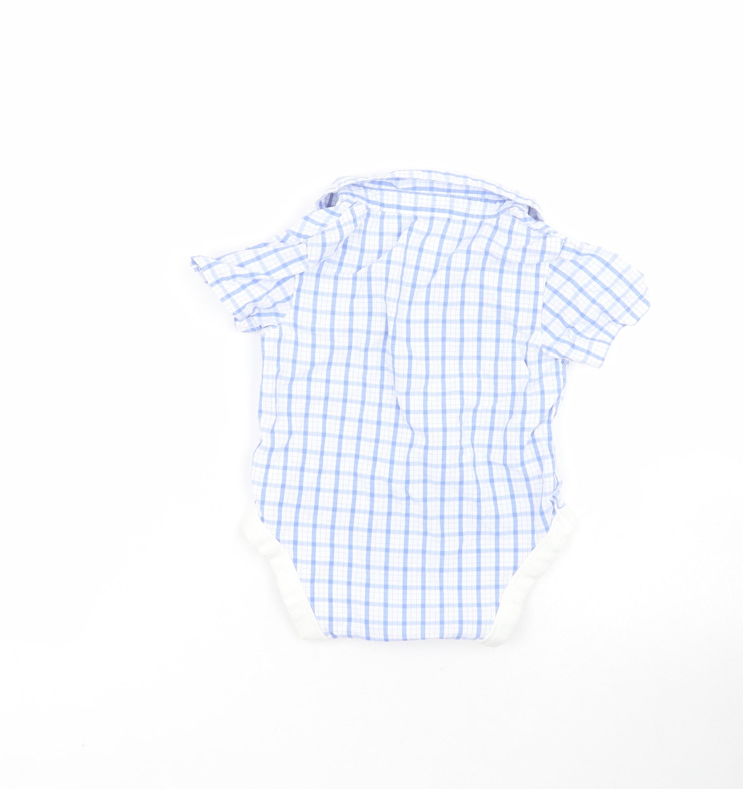 NEXT Baby Blue Check Cotton Babygrow One-Piece Size 3-6 Months  Snap