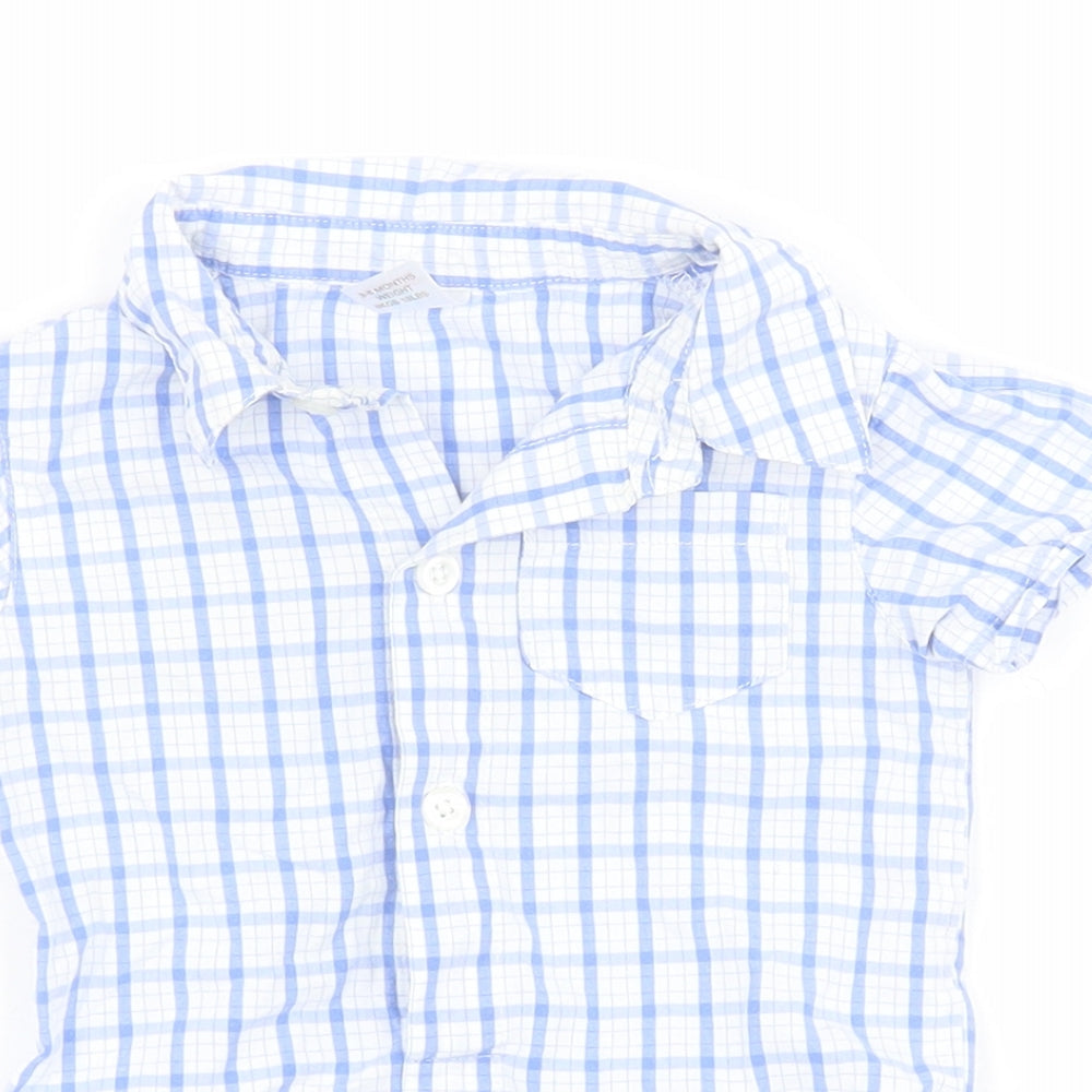NEXT Baby Blue Check Cotton Babygrow One-Piece Size 3-6 Months  Snap