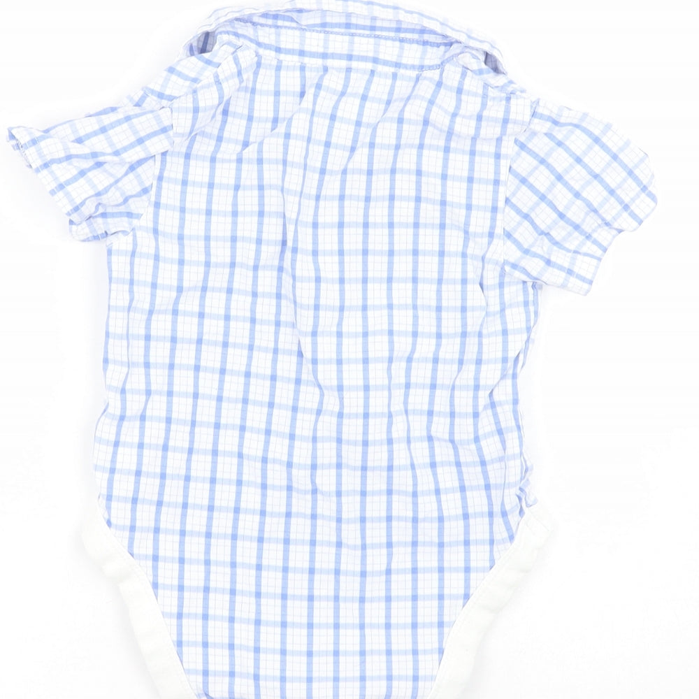 NEXT Baby Blue Check Cotton Babygrow One-Piece Size 3-6 Months  Snap