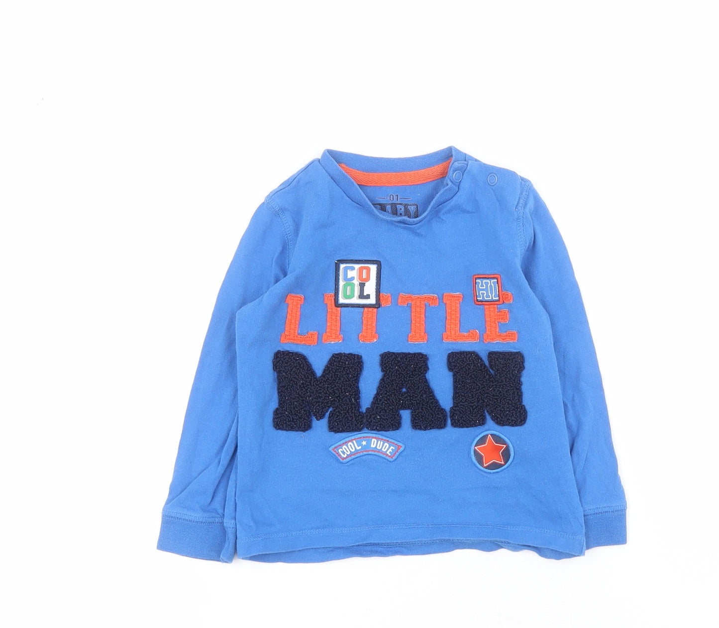 F&F Baby Blue  Cotton Pullover T-Shirt Size 12-18 Months Round Neck Snap