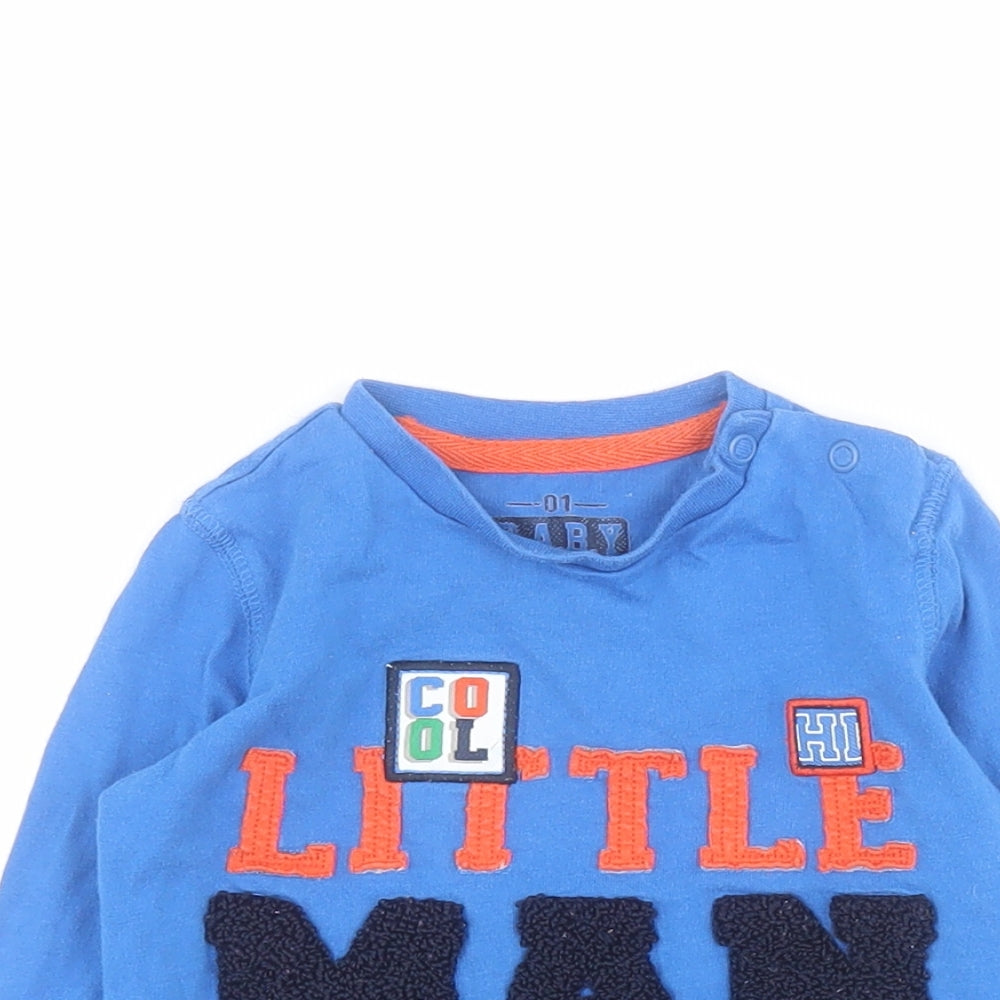 F&F Baby Blue  Cotton Pullover T-Shirt Size 12-18 Months Round Neck Snap