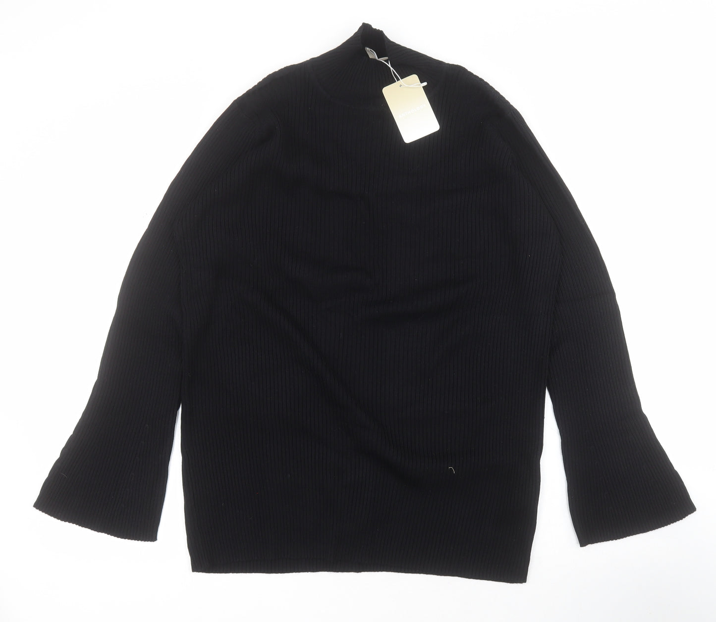 Anthology Womens Black High Neck  Viscose Pullover Jumper Size 28   - Ribbed
