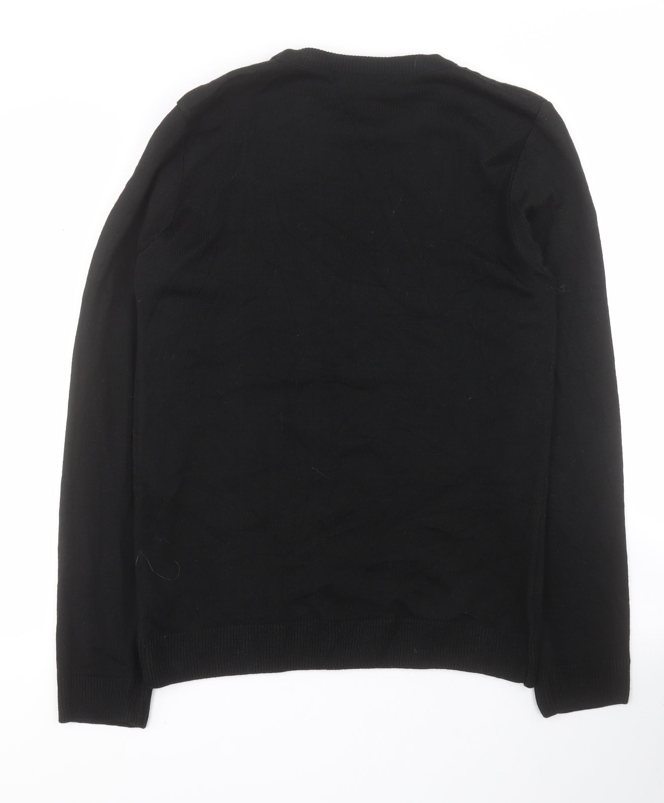 Boohoo Man Mens Black Round Neck  Acrylic Pullover Jumper Size M   - Christmas