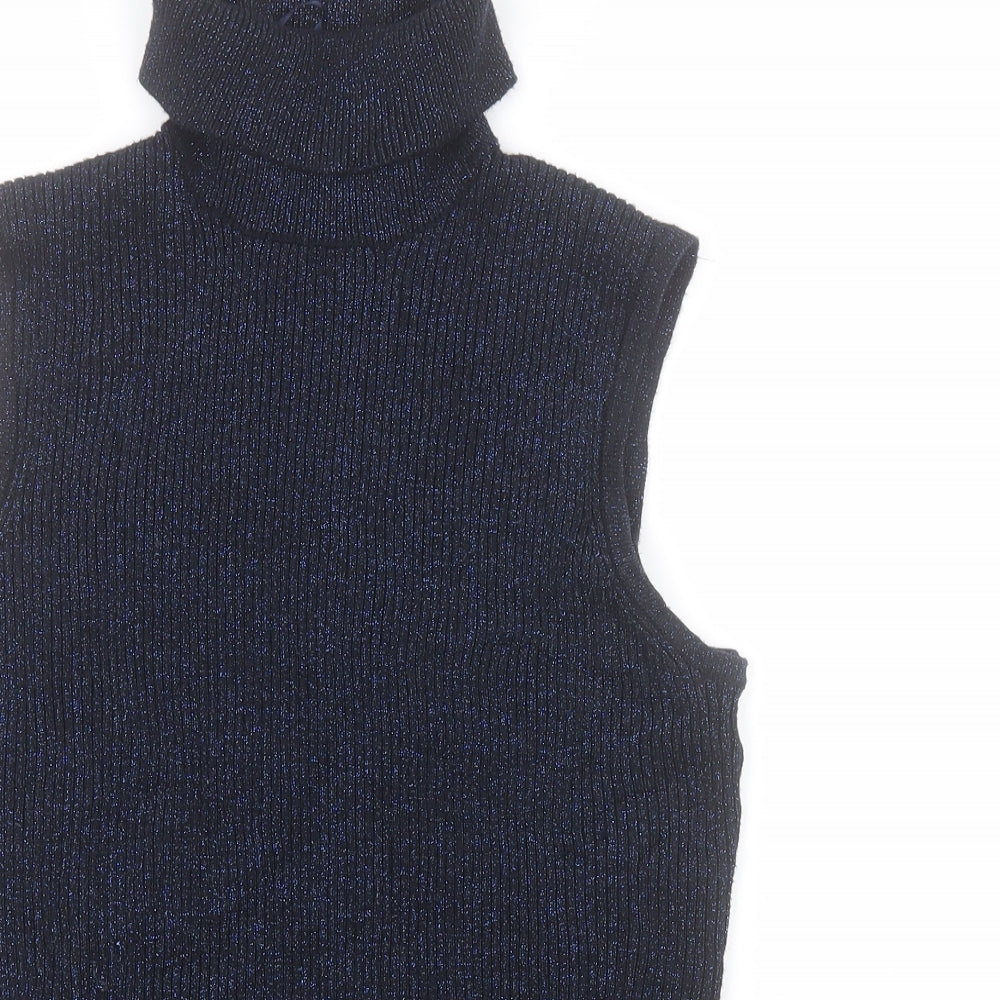 Wallis Womens Blue Roll Neck  Viscose Vest Jumper Size 10