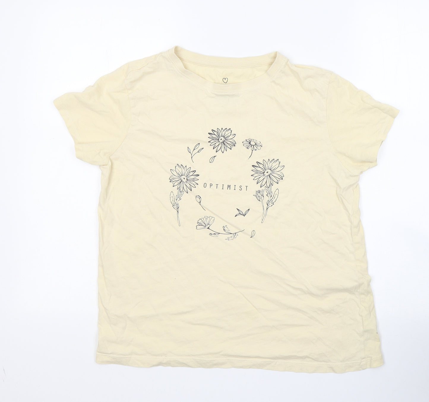 Primark Womens Ivory  Cotton Basic T-Shirt Size 12 Round Neck - Optimist