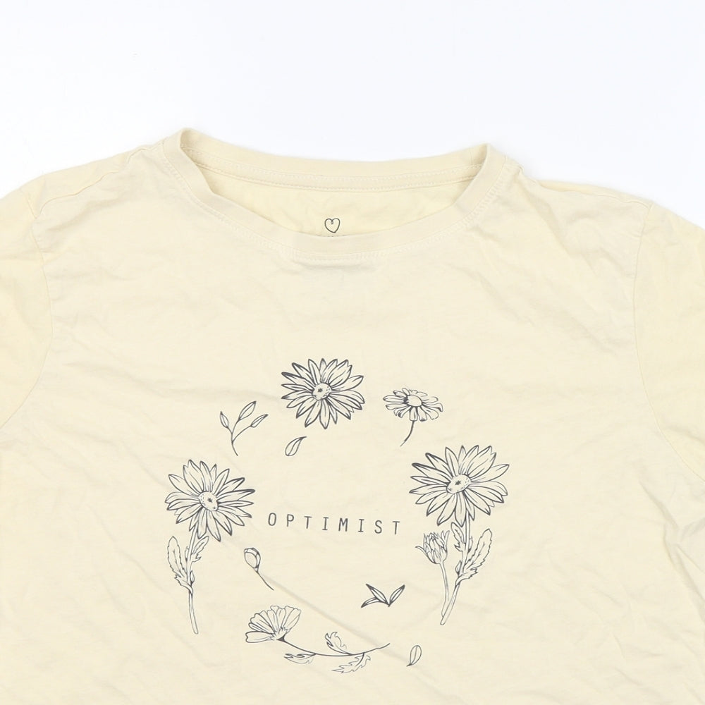 Primark Womens Ivory  Cotton Basic T-Shirt Size 12 Round Neck - Optimist