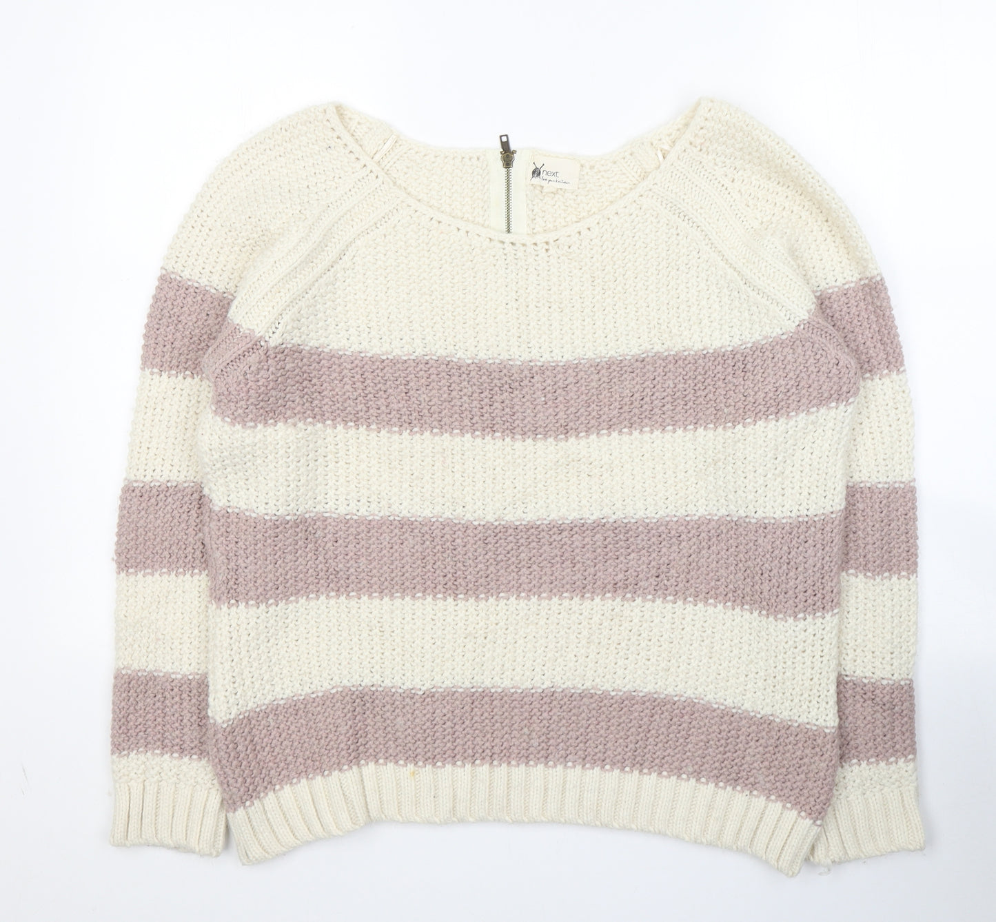 NEXT Womens Ivory Round Neck Striped Acrylic Pullover Jumper Size XL