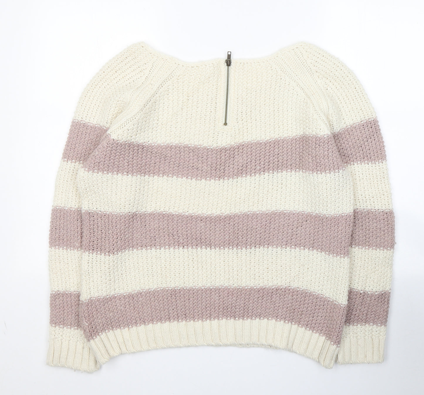 NEXT Womens Ivory Round Neck Striped Acrylic Pullover Jumper Size XL