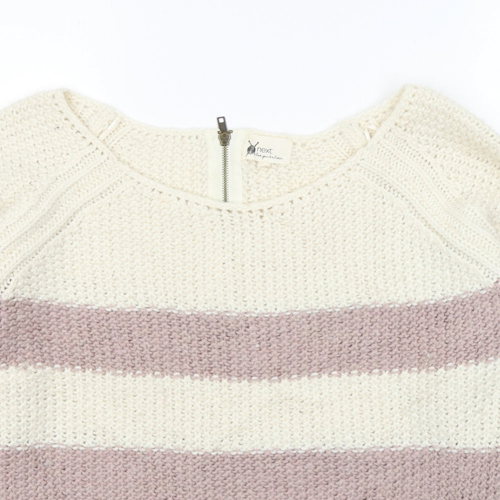 NEXT Womens Ivory Round Neck Striped Acrylic Pullover Jumper Size XL