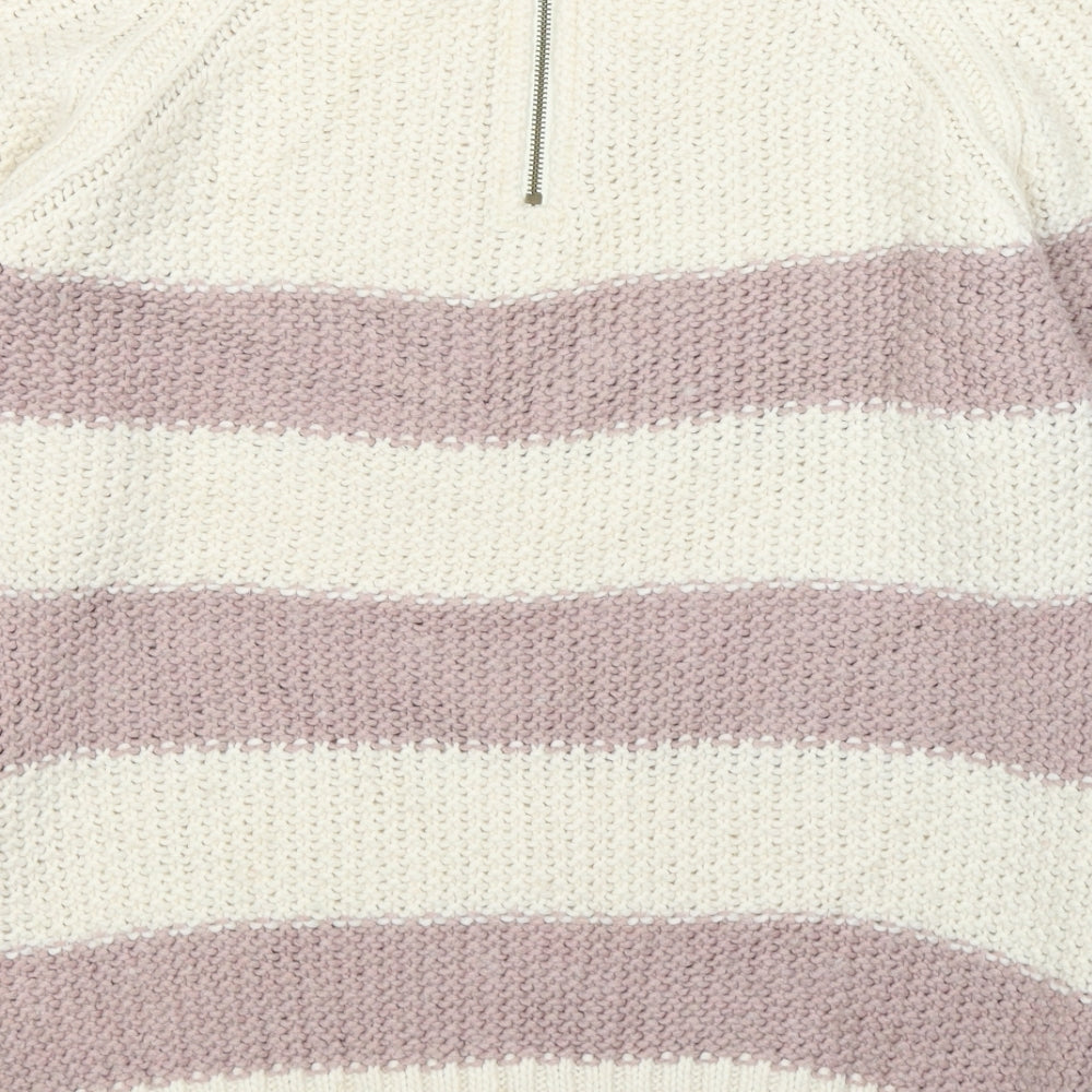 NEXT Womens Ivory Round Neck Striped Acrylic Pullover Jumper Size XL