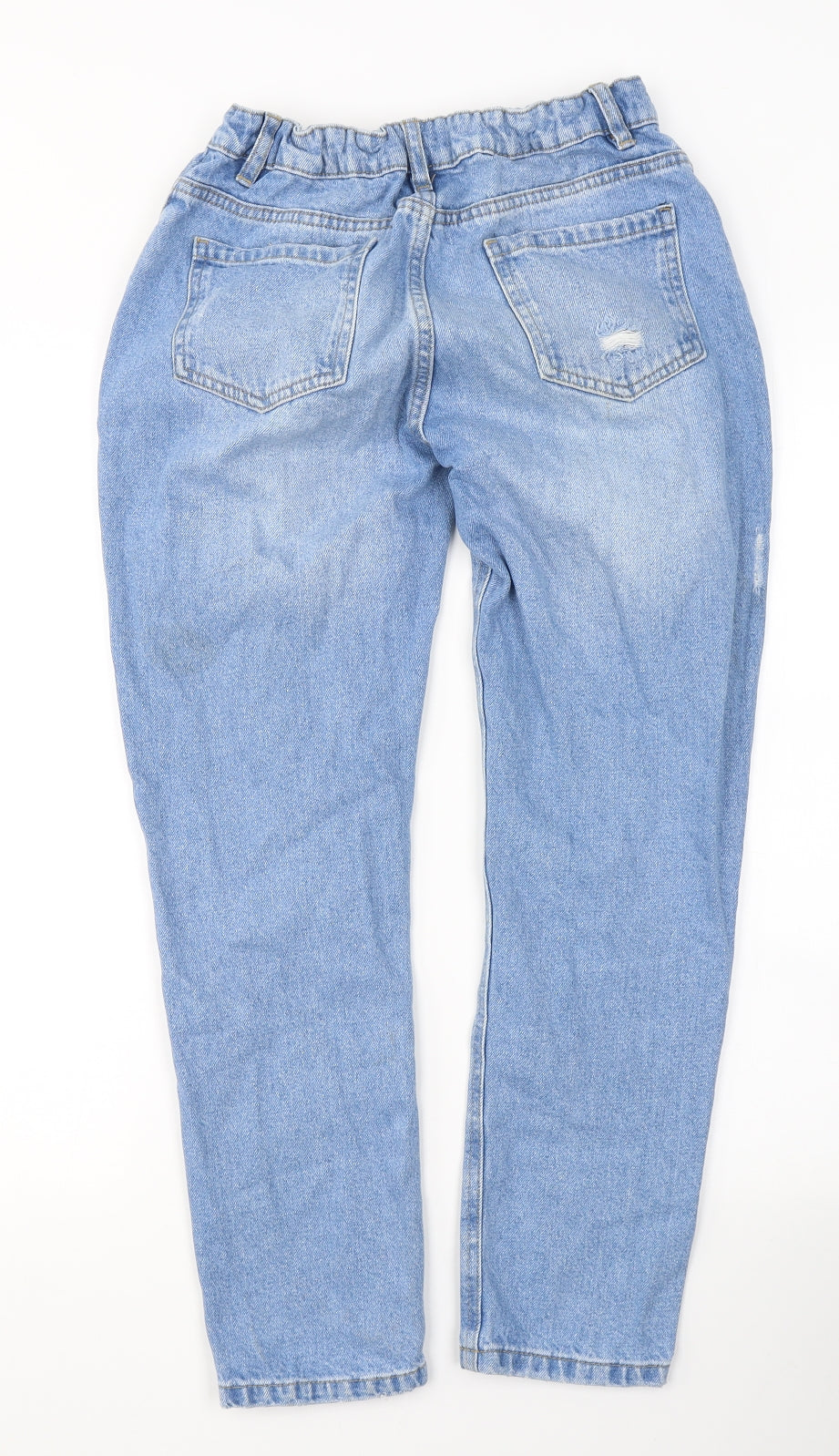 Marks and Spencer Girls Blue  Cotton Skinny Jeans Size 13-14 Years  Regular Button - ripped detail