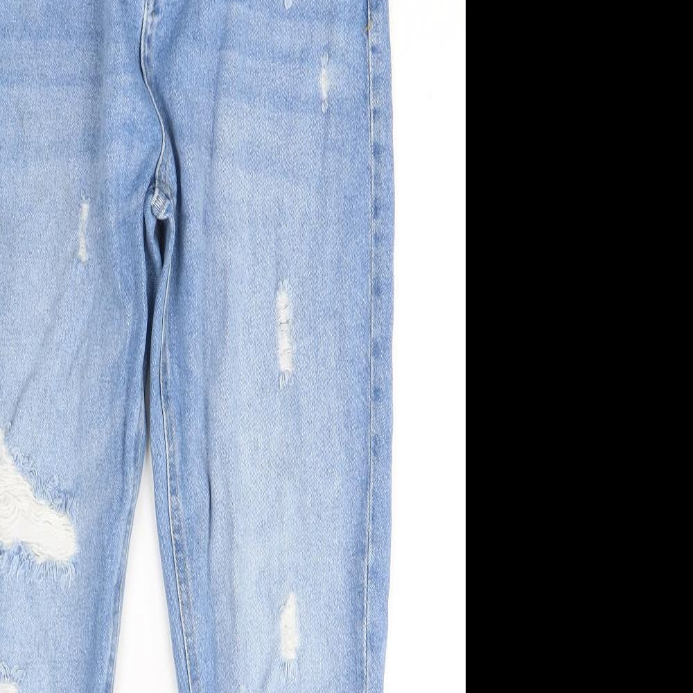 Marks and Spencer Girls Blue  Cotton Skinny Jeans Size 13-14 Years  Regular Button - ripped detail