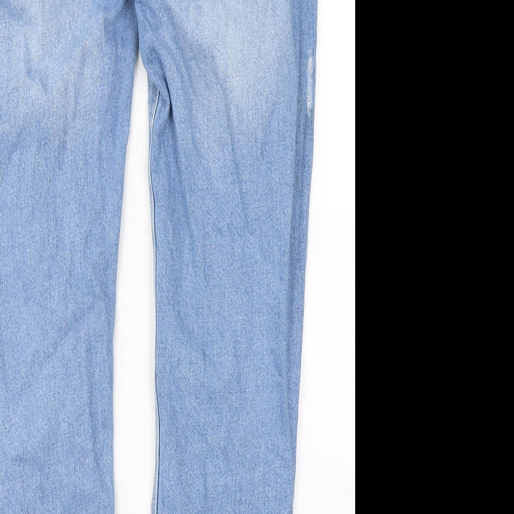 Marks and Spencer Girls Blue  Cotton Skinny Jeans Size 13-14 Years  Regular Button - ripped detail