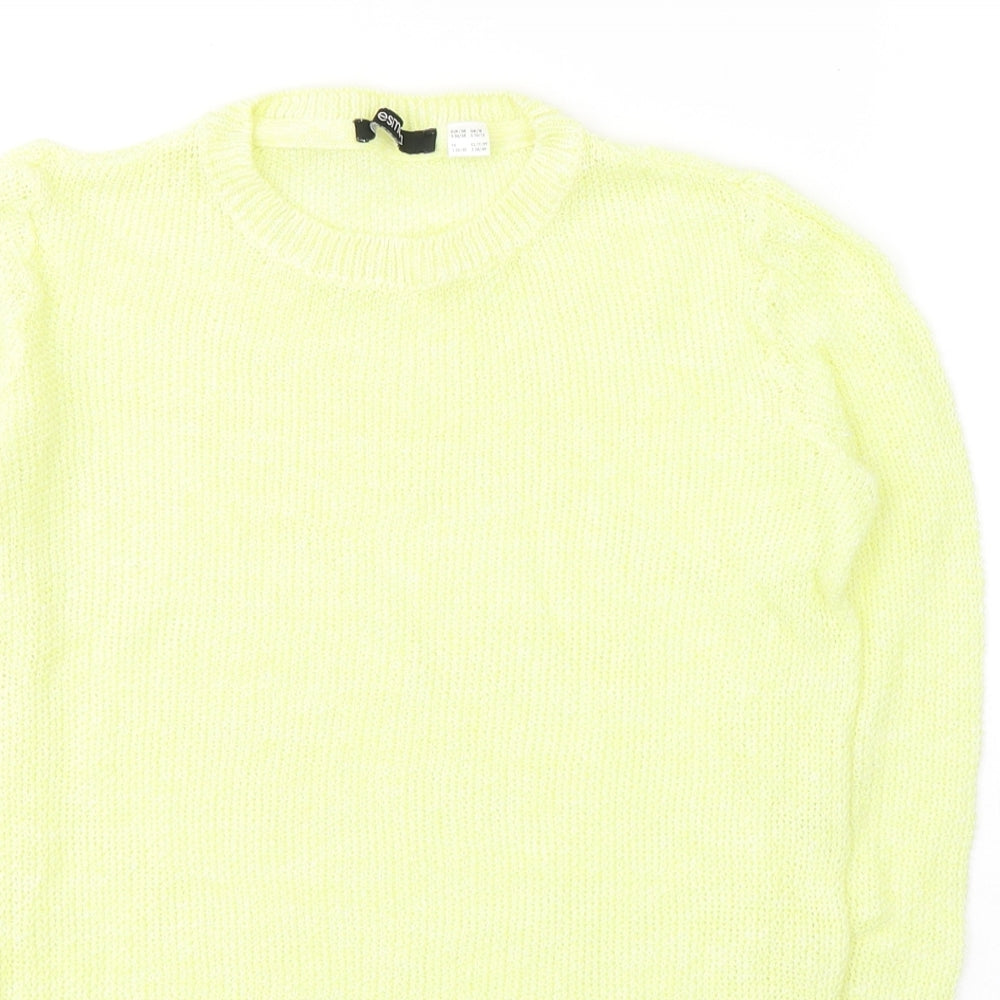 ESMARA Womens Yellow Round Neck  Linen Pullover Jumper Size 10   - Neon Yellow