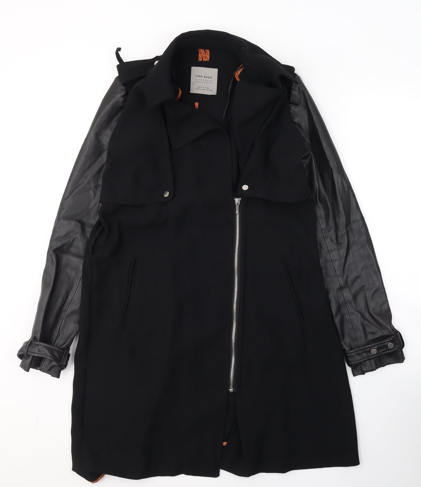 Zara Womens Black   Jacket Blazer Size S  Zip - Faux Leather Sleeves