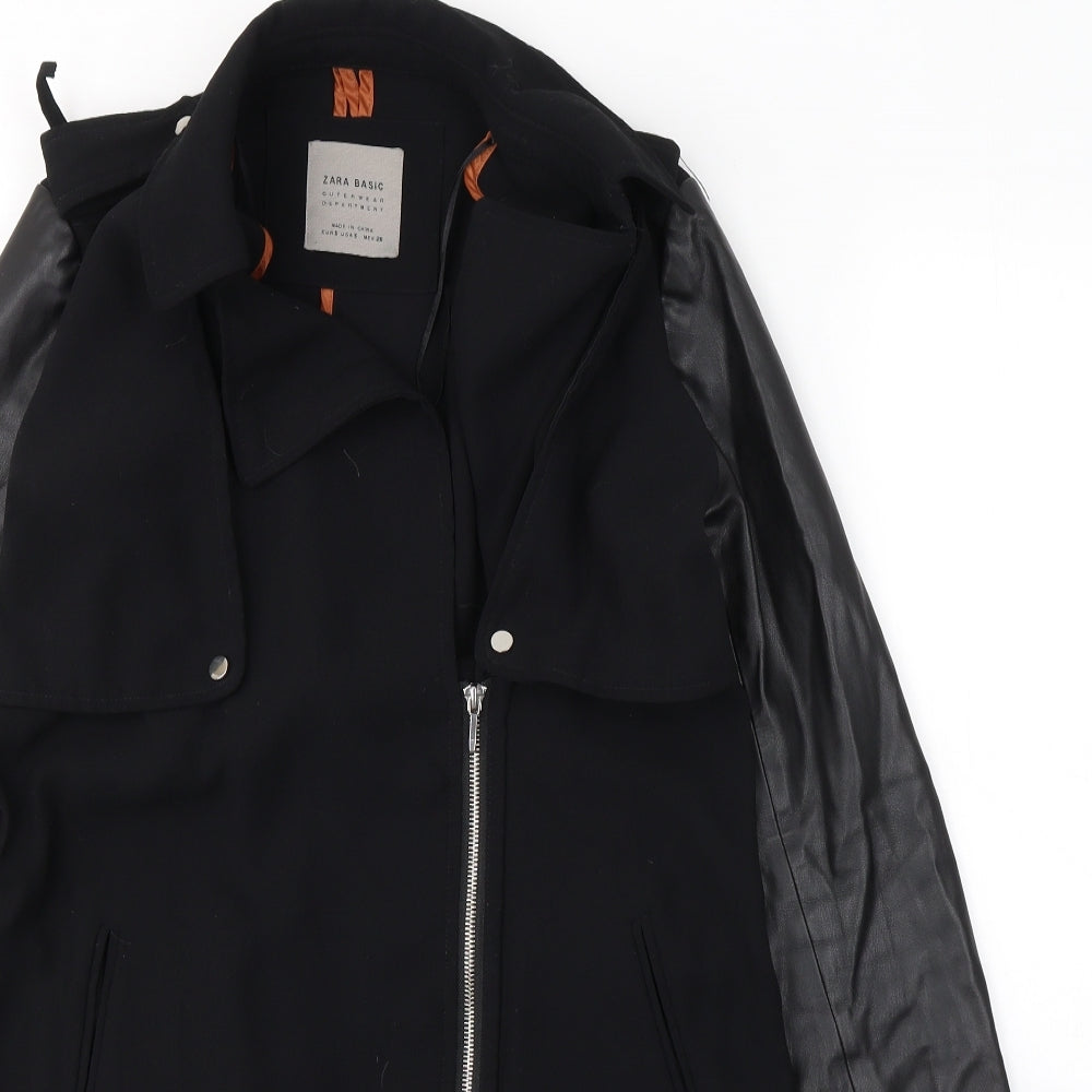 Zara Womens Black   Jacket Blazer Size S  Zip - Faux Leather Sleeves