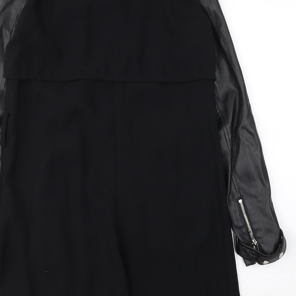 Zara Womens Black   Jacket Blazer Size S  Zip - Faux Leather Sleeves