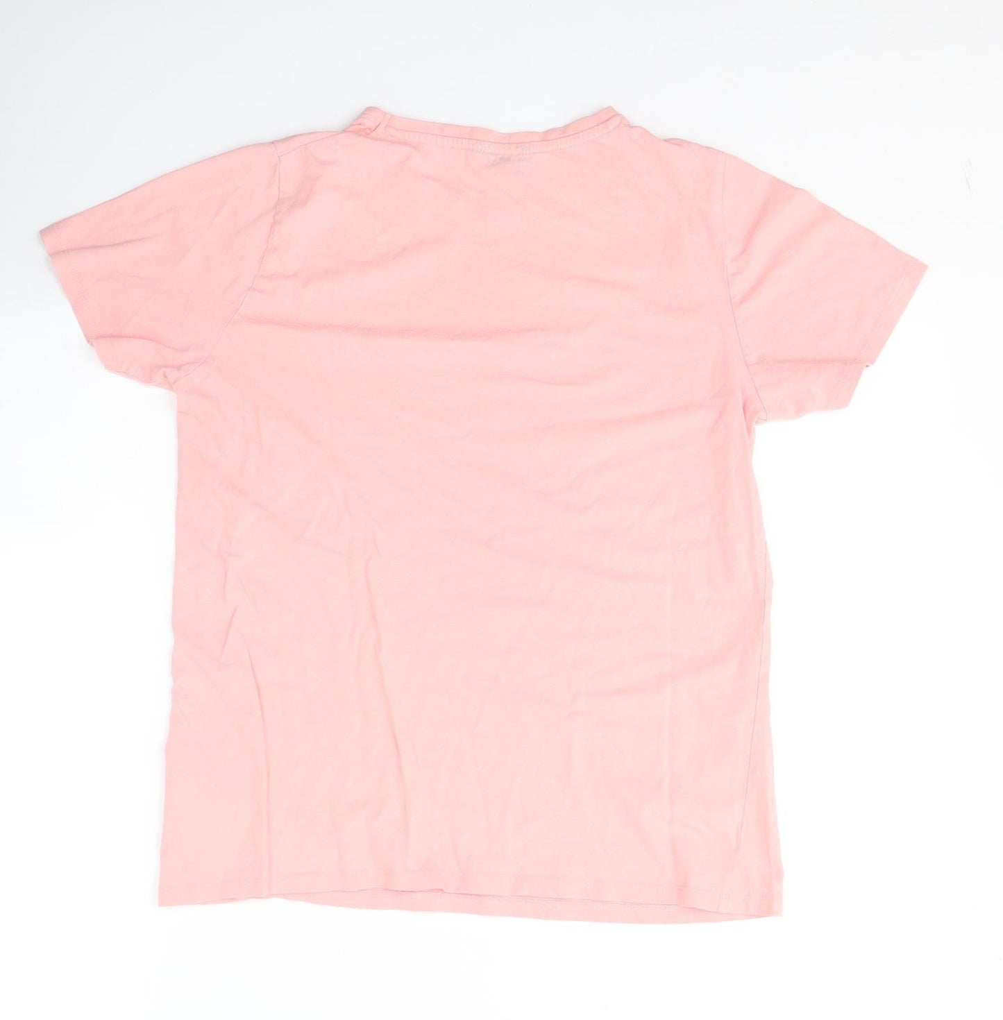 New Look Womens Pink  Cotton Basic T-Shirt Size 12 Round Neck - Happy Thoughts