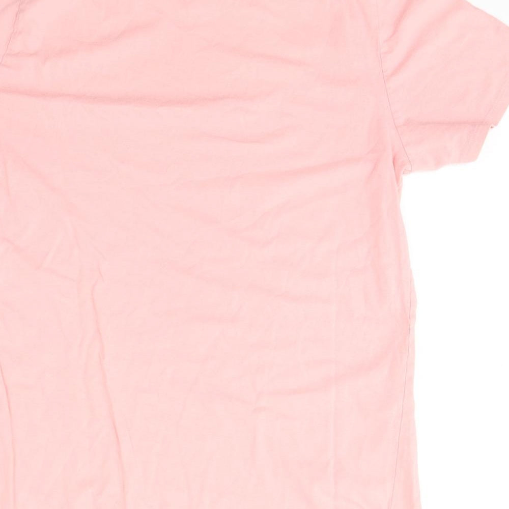 New Look Womens Pink  Cotton Basic T-Shirt Size 12 Round Neck - Happy Thoughts