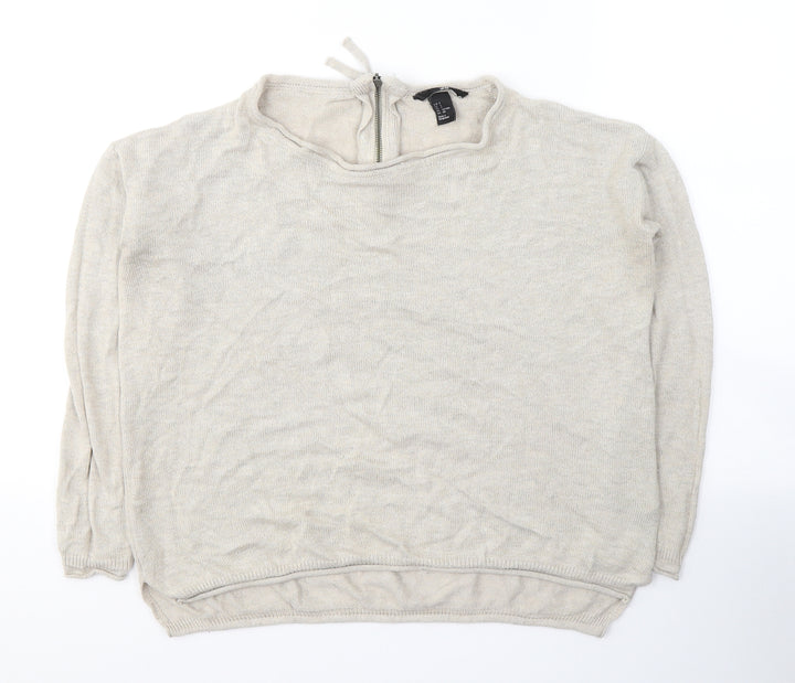 H&M Womens Beige Round Neck Acrylic Pullover Jumper Size S