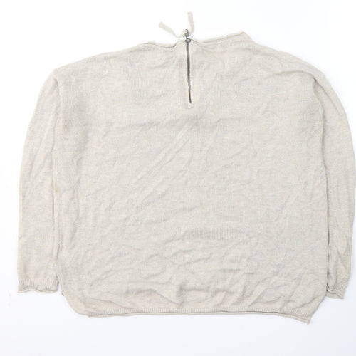 H&M Womens Beige Round Neck  Acrylic Pullover Jumper Size S