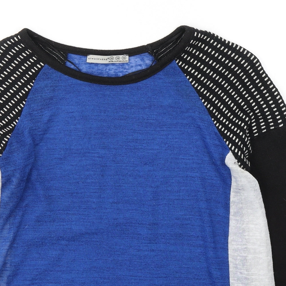 Atmosphere Womens Black Colourblock Polyester Jersey Blouse Size 10 Round Neck