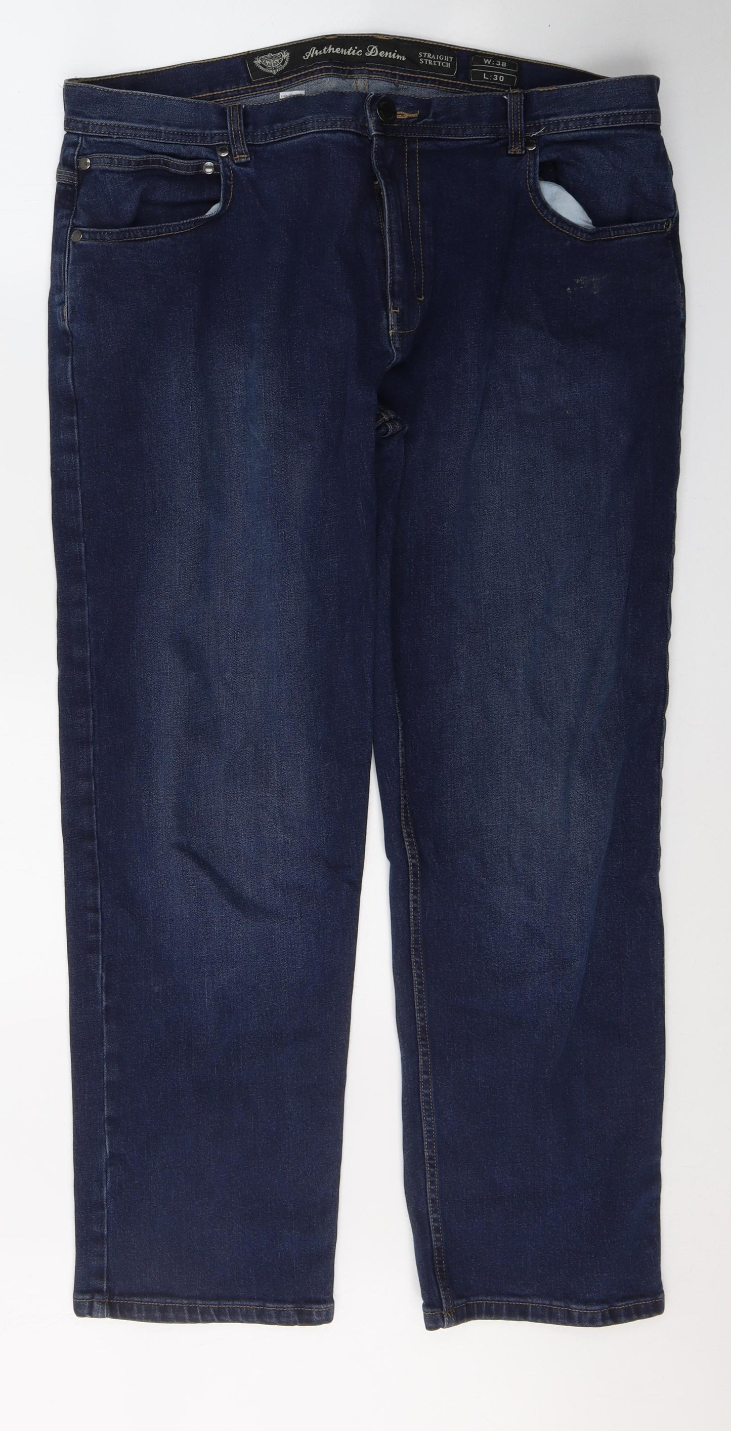 Dunnes Stores Mens Blue  Cotton Straight Jeans Size 38 L30 in Regular Button