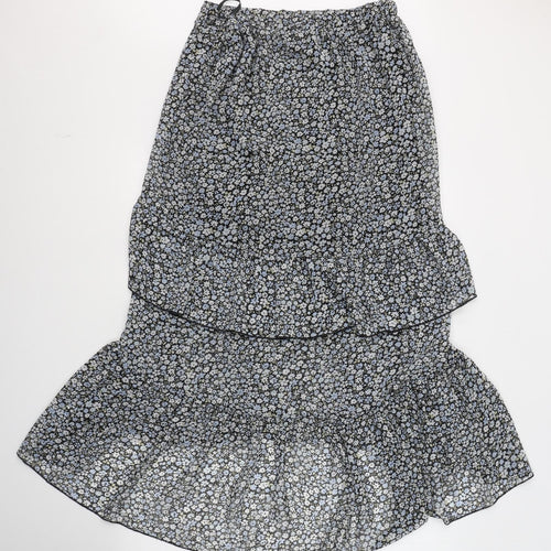 Primark Womens Black Floral Polyester Pleated Skirt Size 10    - Asymmetric