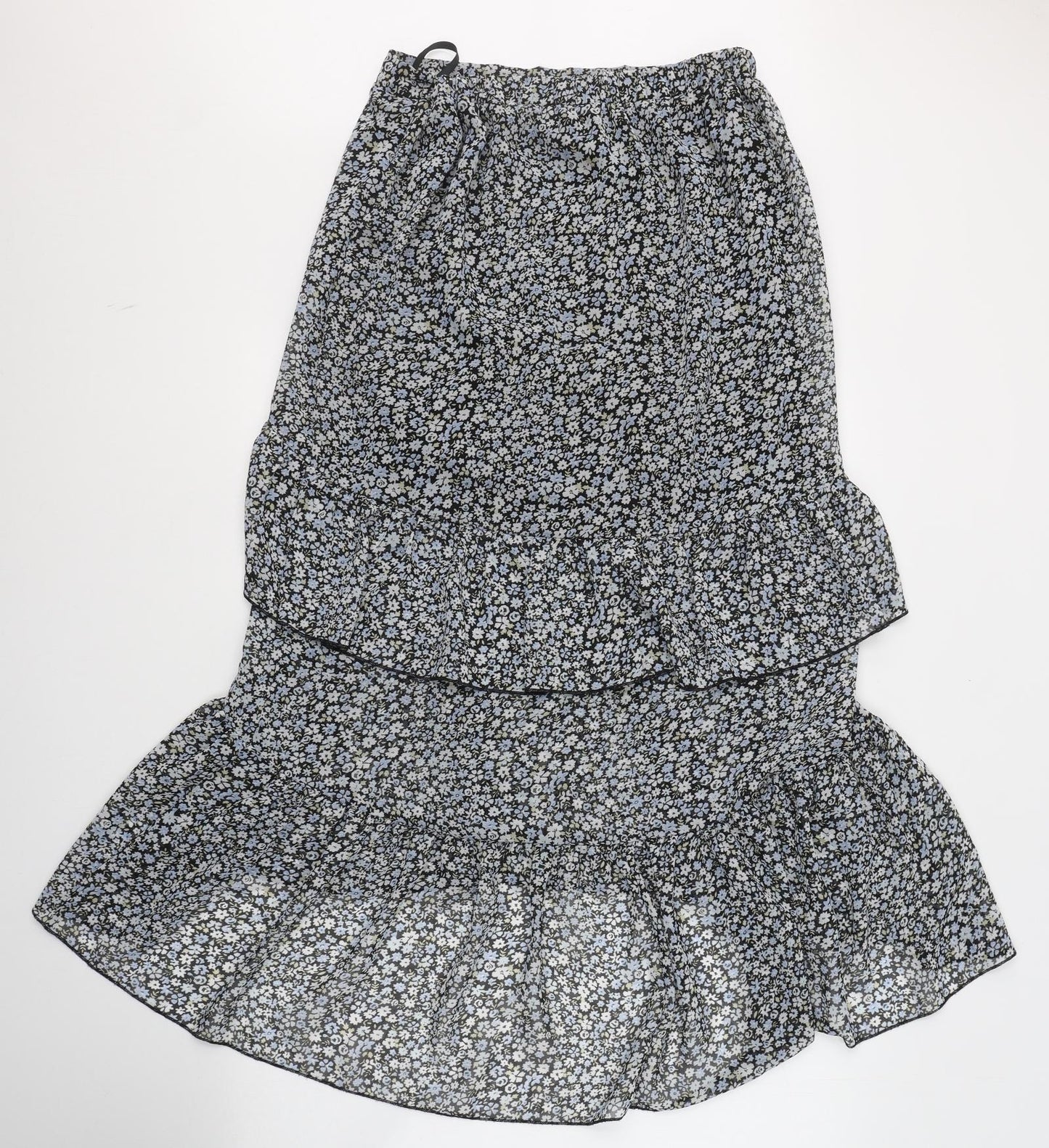 Primark Womens Black Floral Polyester Pleated Skirt Size 10    - Asymmetric