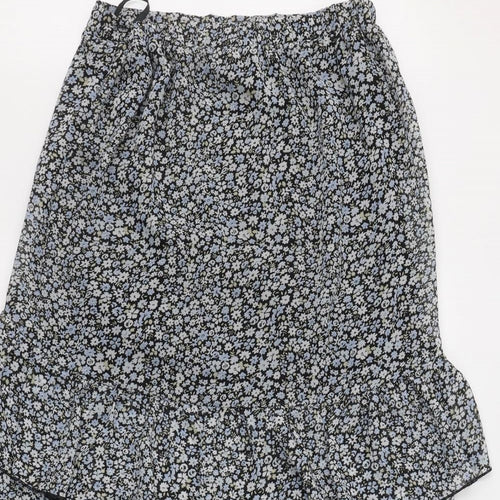 Primark Womens Black Floral Polyester Pleated Skirt Size 10    - Asymmetric