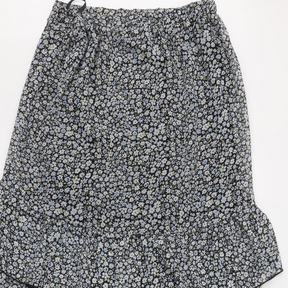 Primark Womens Black Floral Polyester Pleated Skirt Size 10    - Asymmetric