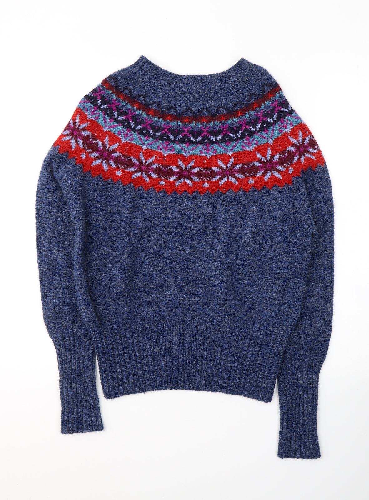 Toast Womens Blue Round Neck Fair Isle Wool Pullover Jumper Size M