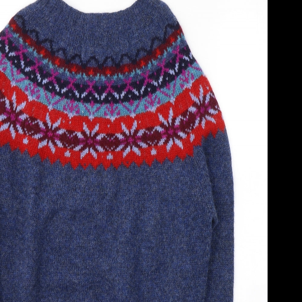 Toast Womens Blue Round Neck Fair Isle Wool Pullover Jumper Size M