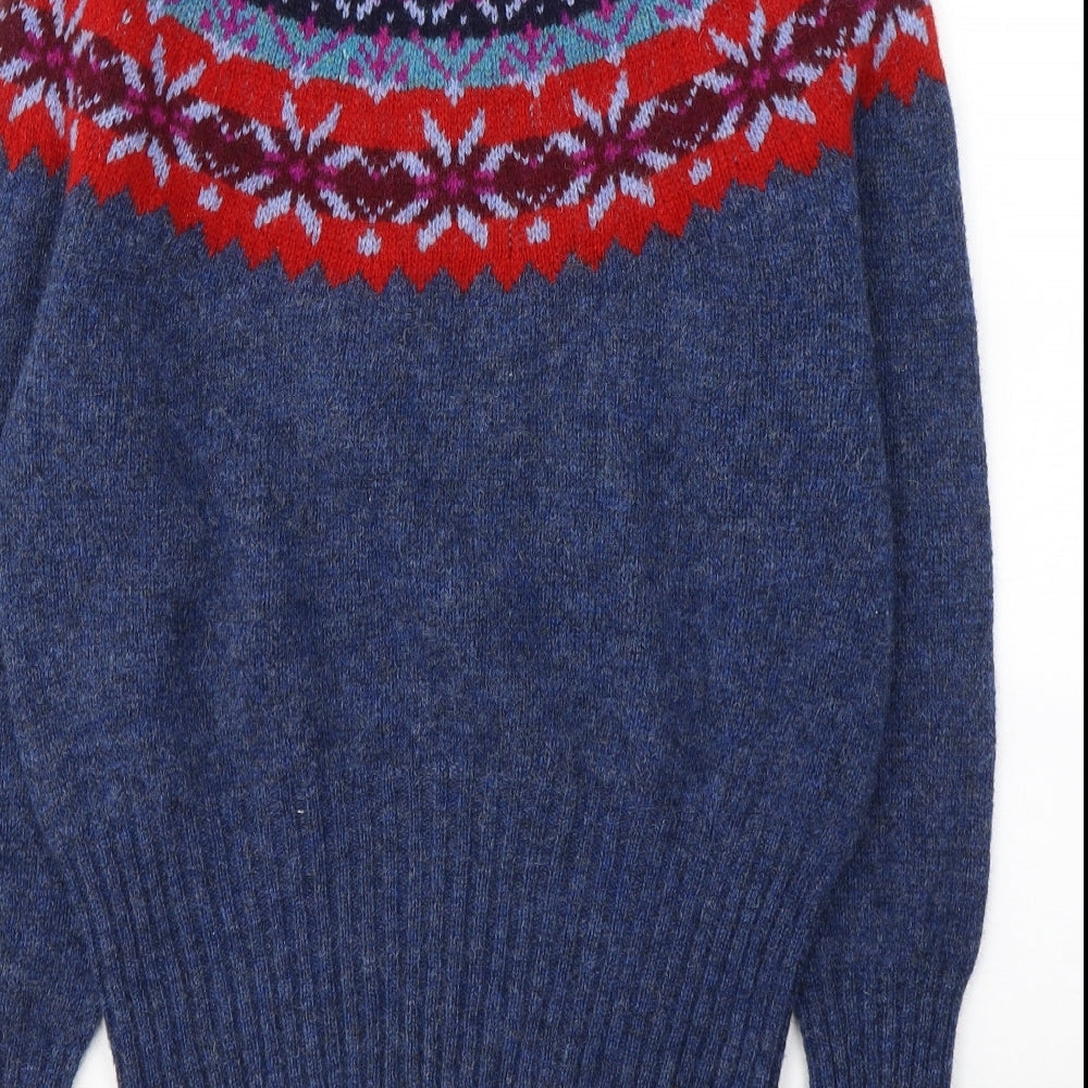 Toast Womens Blue Round Neck Fair Isle Wool Pullover Jumper Size M
