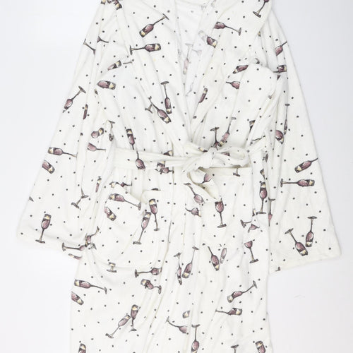 TU Womens White Polka Dot Polyester Kimono Gown Size XL  Tie - Wine Glass