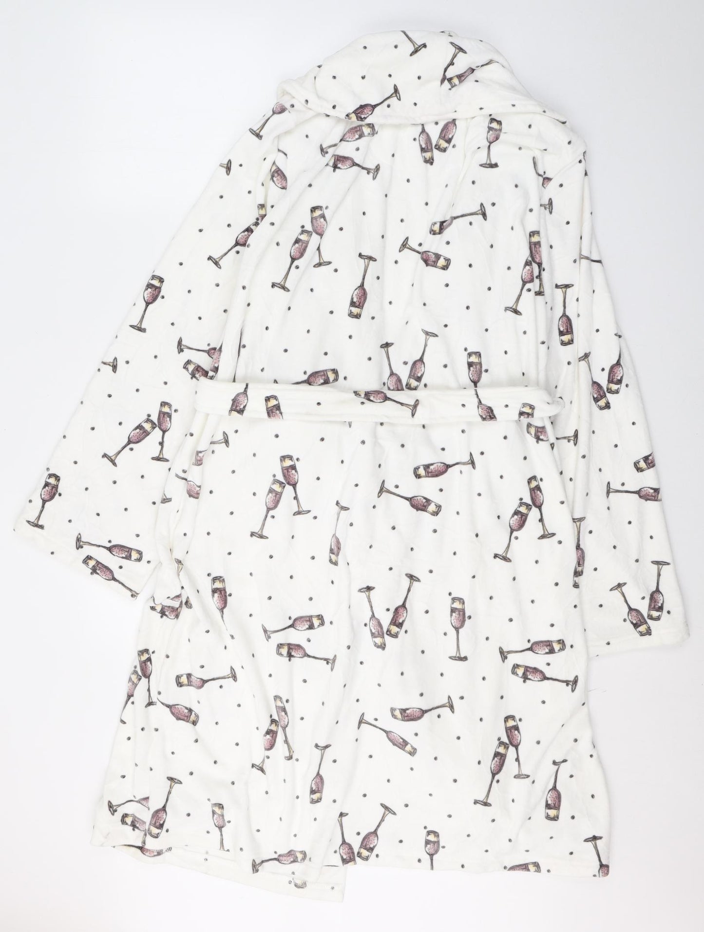 TU Womens White Polka Dot Polyester Kimono Gown Size XL  Tie - Wine Glass