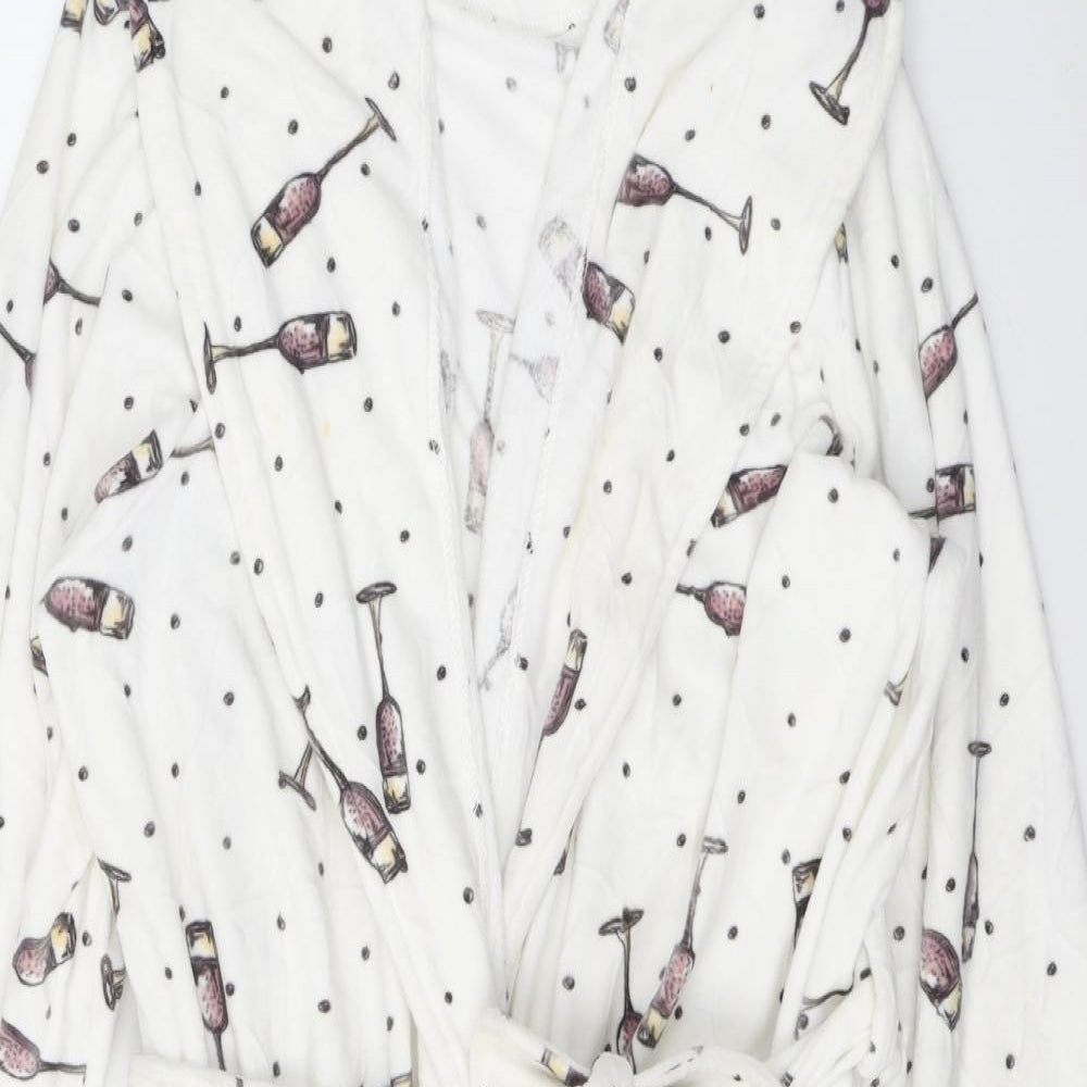 TU Womens White Polka Dot Polyester Kimono Gown Size XL  Tie - Wine Glass