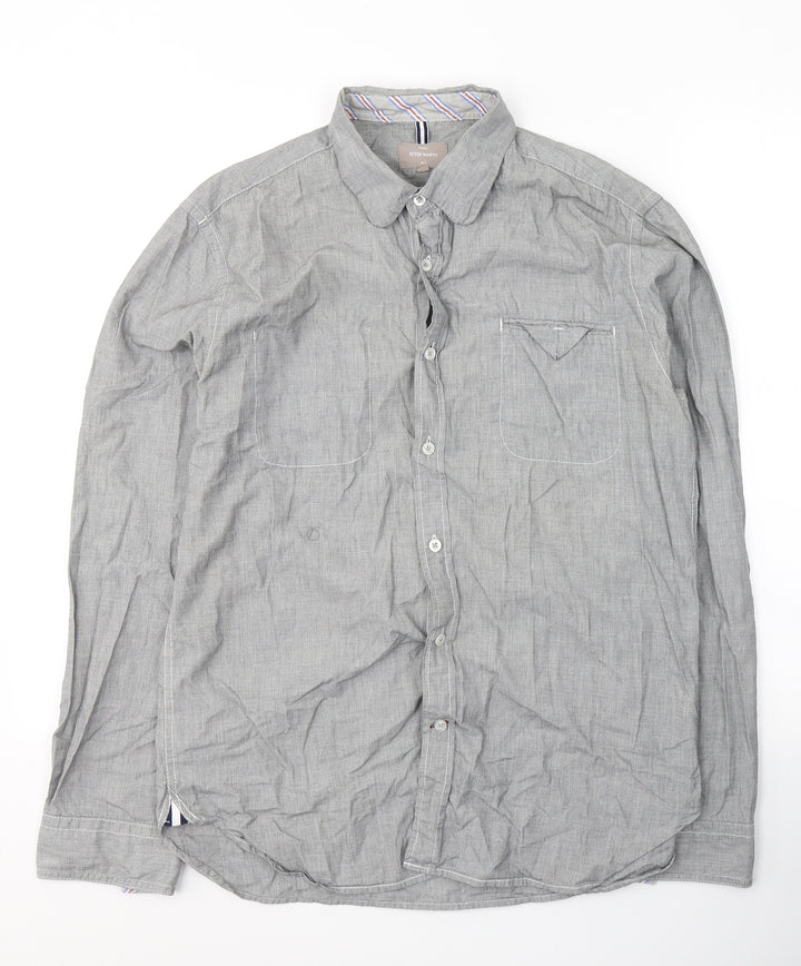 Peter Werth Mens Grey  Cotton  Button-Up Size M Collared Button