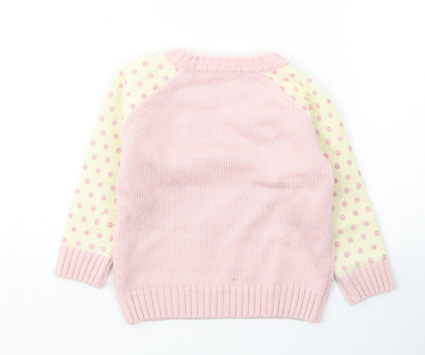 Wingsfield Girls Pink Spotted Acrylic Pullover Jumper Size 12-18 Months  Pullover - teddy bear