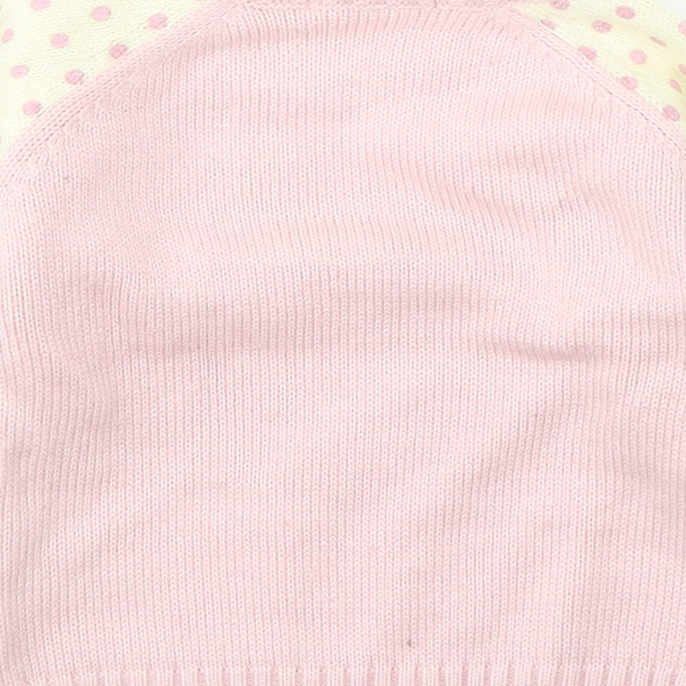 Wingsfield Girls Pink Spotted Acrylic Pullover Jumper Size 12-18 Months  Pullover - teddy bear