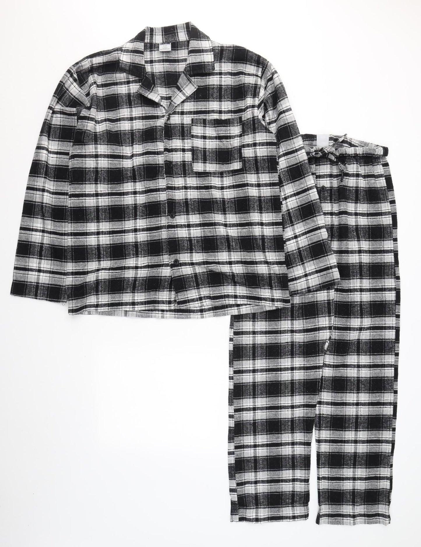 LOCATION Mens Black Plaid Cotton  Pyjama Set Size M  Button