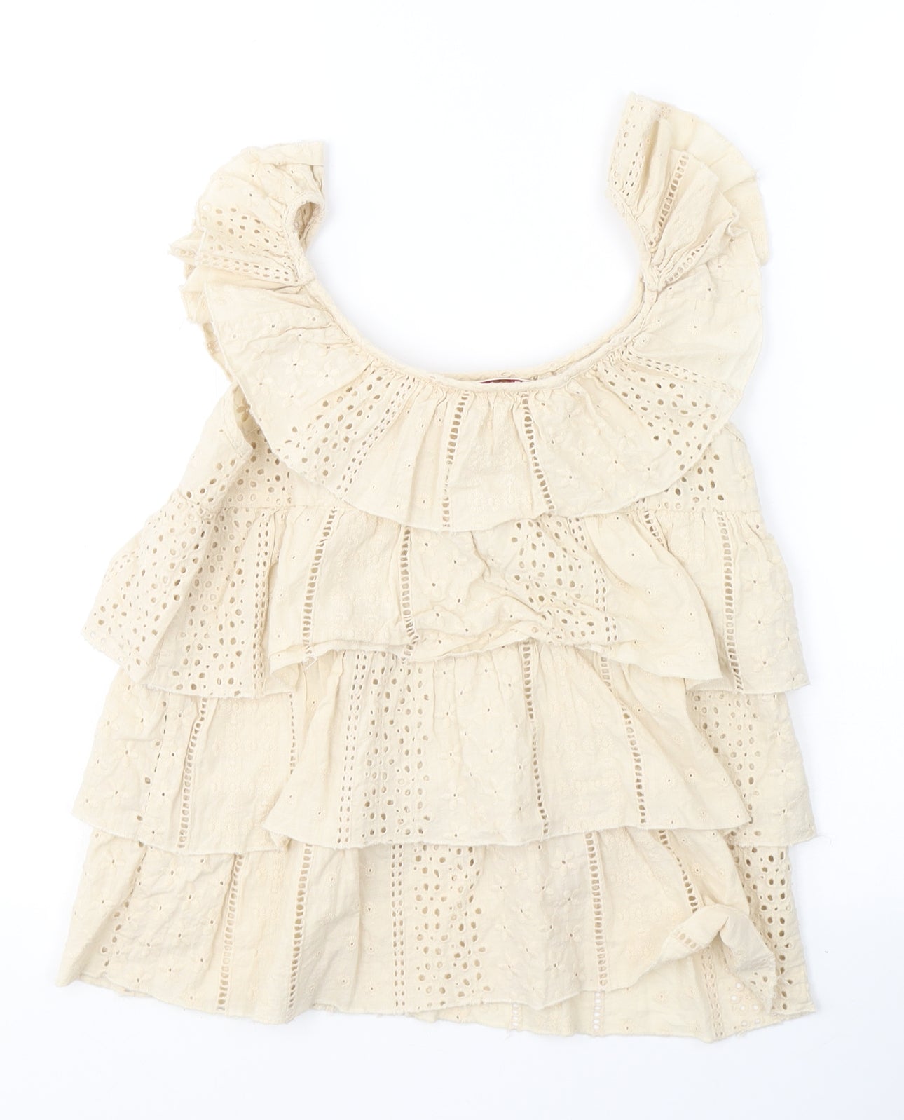 Miss Selfridge Womens Beige Floral Cotton Basic Tank Size 8 Round Neck - Asymmetric